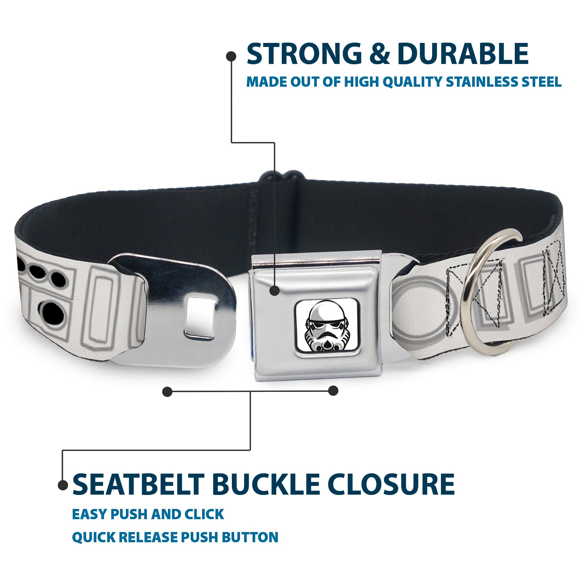 Star Wars Stormtrooper Face Full Color White/Black/Grays Seatbelt Buckle Collar - Star Wars Stormtroopers Utility Belt2 Bounding White/Grays/Black