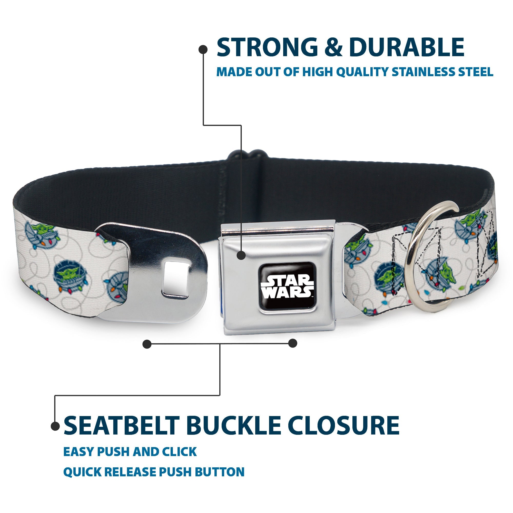 STAR WARS Logo Black/White Seatbelt Buckle Collar - Star Wars The Child Holiday Carriage Pod Scattered White/Gray