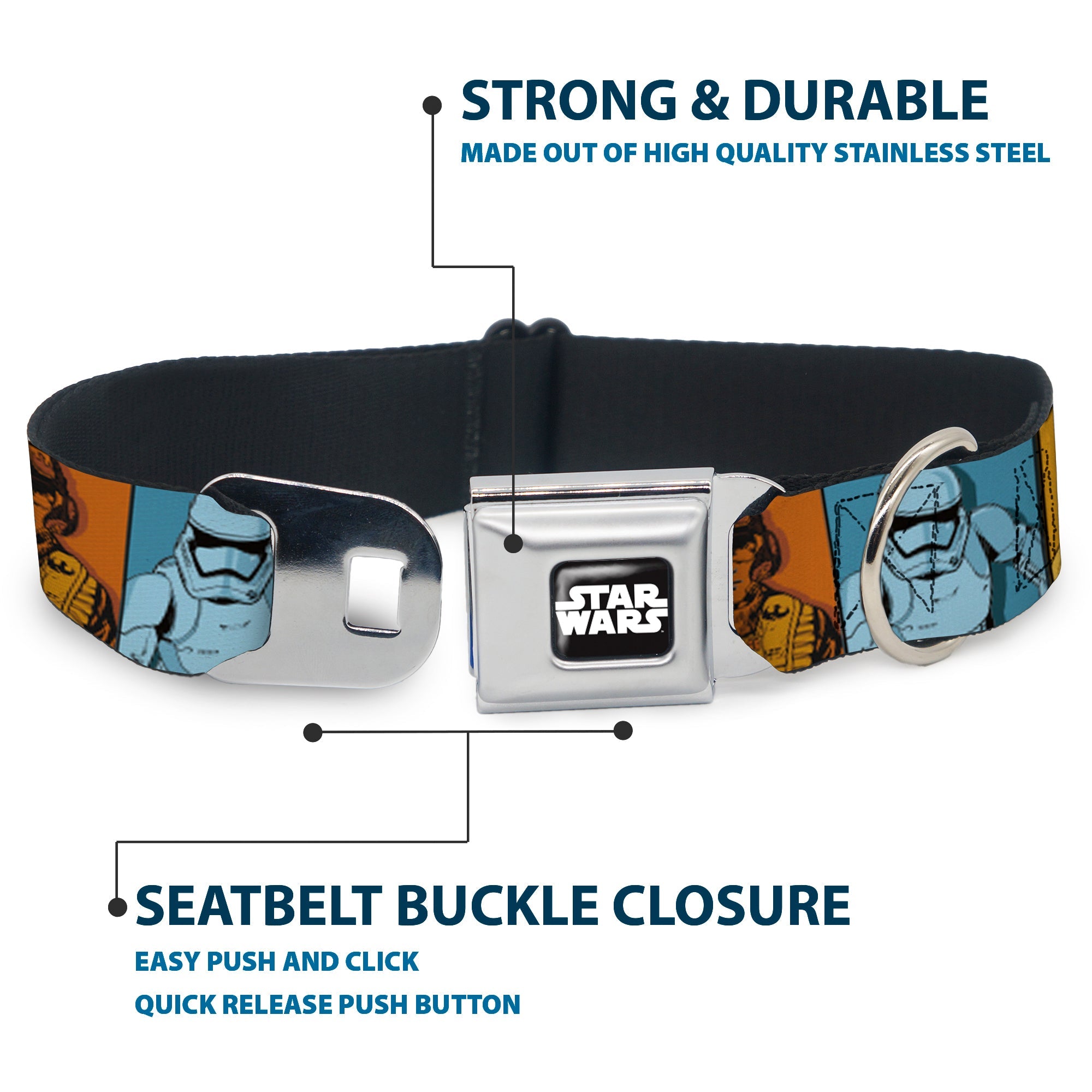 STAR WARS Logo Full Color Black/White Seatbelt Buckle Collar - Star Wars the Force Awakens Character and Icon Blocks Multi Color