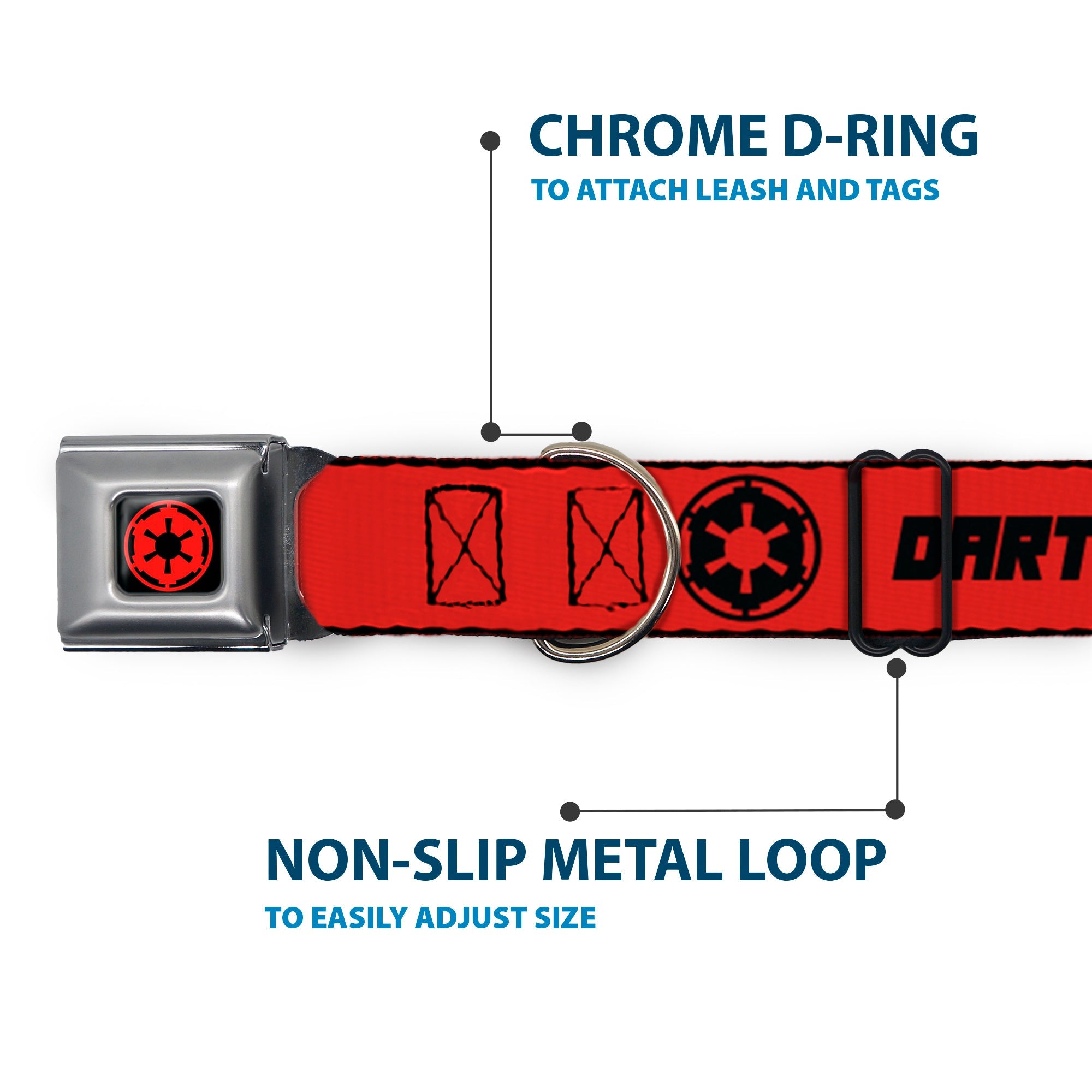 Star Wars Galactic Empire Insignia Full Color Black/Red Seatbelt Buckle Collar - Star Wars DARTH VADER Text and Galactic Empire Logo Red/Black