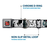 Tom and Jerry Logo Full Color Black Red Seatbelt Buckle Collar - TOM & JERRY Face & Pose Sketch Black/White/Red/Blue