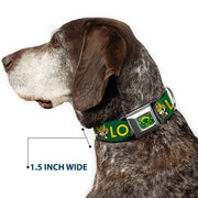 Loki Face Icon Full Color Yellow/Greens Seatbelt Buckle Collar - Kawaii LOKI Standing Pose/Text Green/Yellow