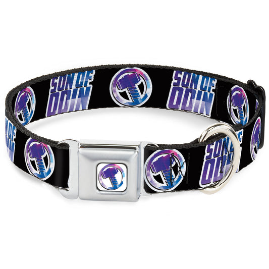 Thor Hamer Icon Full Color White/Blues Seatbelt Buckle Collar - Thor SON OF ODIN/Hamner Icon Black/White/Blues