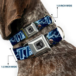 Thor Avengers Icon Silver/Black Seatbelt Buckle Collar - Avengers THOR Hammer/Action Pose Galaxy Blues/White