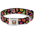 Load image into Gallery viewer, Sugar Skull Starburst Full Color Black/Multi Color Seatbelt Buckle Collar - Bobo Sugar Skull/Paisley Black/Multi Color
