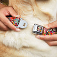 Load image into Gallery viewer, Sugar Skull Starburst Full Color Black/Multi Color Seatbelt Buckle Collar - Dancing Catrinas Collage Multi Color
