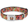 Load image into Gallery viewer, Sugar Skull Starburst Full Color Black/Multi Color Seatbelt Buckle Collar - Dancing Catrinas Collage Multi Color
