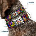 Load image into Gallery viewer, Sugar Skull Starburst Full Color Black/Multi Color Seatbelt Buckle Collar - Colorful Calaveras Stacked Multi Color
