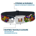 Load image into Gallery viewer, Sugar Skull Starburst Full Color Black/Multi Color Seatbelt Buckle Collar - Colorful Calaveras Stacked Multi Color
