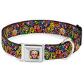Load image into Gallery viewer, Sugar Skull Starburst Full Color Black/Multi Color Seatbelt Buckle Collar - Colorful Calaveras Stacked Multi Color
