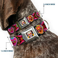 Load image into Gallery viewer, Sugar Skull Starburst Full Color Black/Multi Color Seatbelt Buckle Collar - Six Sugar Skulls Multi Color
