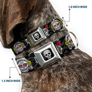 Sugar Skull Full Color Black/White/Gray Seatbelt Buckle Collar - Los Novios Black/Gray/White/Multi Color