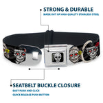 Sugar Skull Full Color Black/White/Gray Seatbelt Buckle Collar - Los Novios Black/Gray/White/Multi Color