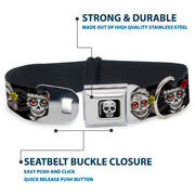 Sugar Skull Full Color Black/White/Gray Seatbelt Buckle Collar - Los Novios Black/Gray/White/Multi Color