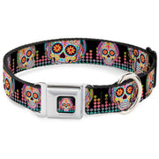 Tranquility Beats Calavera/Floral Equalizer Full Color Black/Multi Color Seatbelt Buckle Collar - Tranquility Beats Calaveras/Floral Equalizer Black/Multi Color