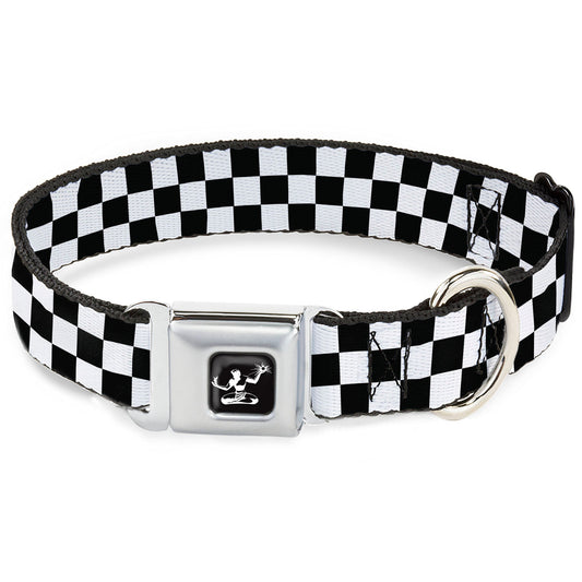 Spirit of Detroit Logo Full Color Black/White Seatbelt Buckle Collar - Checker Black/White