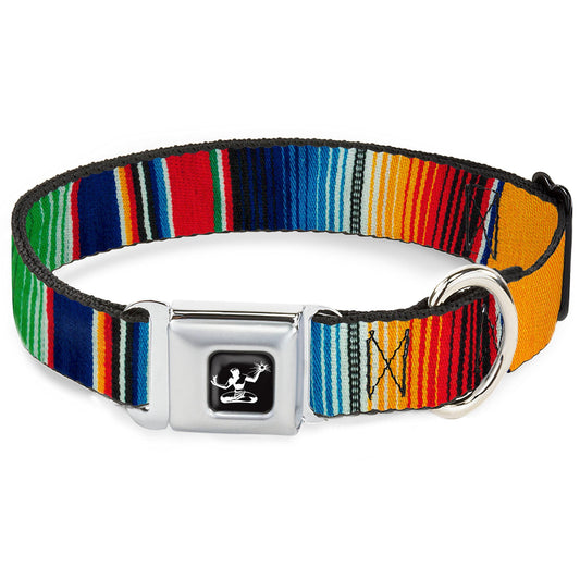 Spirit of Detroit Logo Full Color Black/White Seatbelt Buckle Collar - Zarape2 Vertical Multi Color Stripe