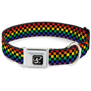 Spirit of Detroit Logo Full Color Black/White Seatbelt Buckle Collar - Checker Black/Rainbow Multi Color