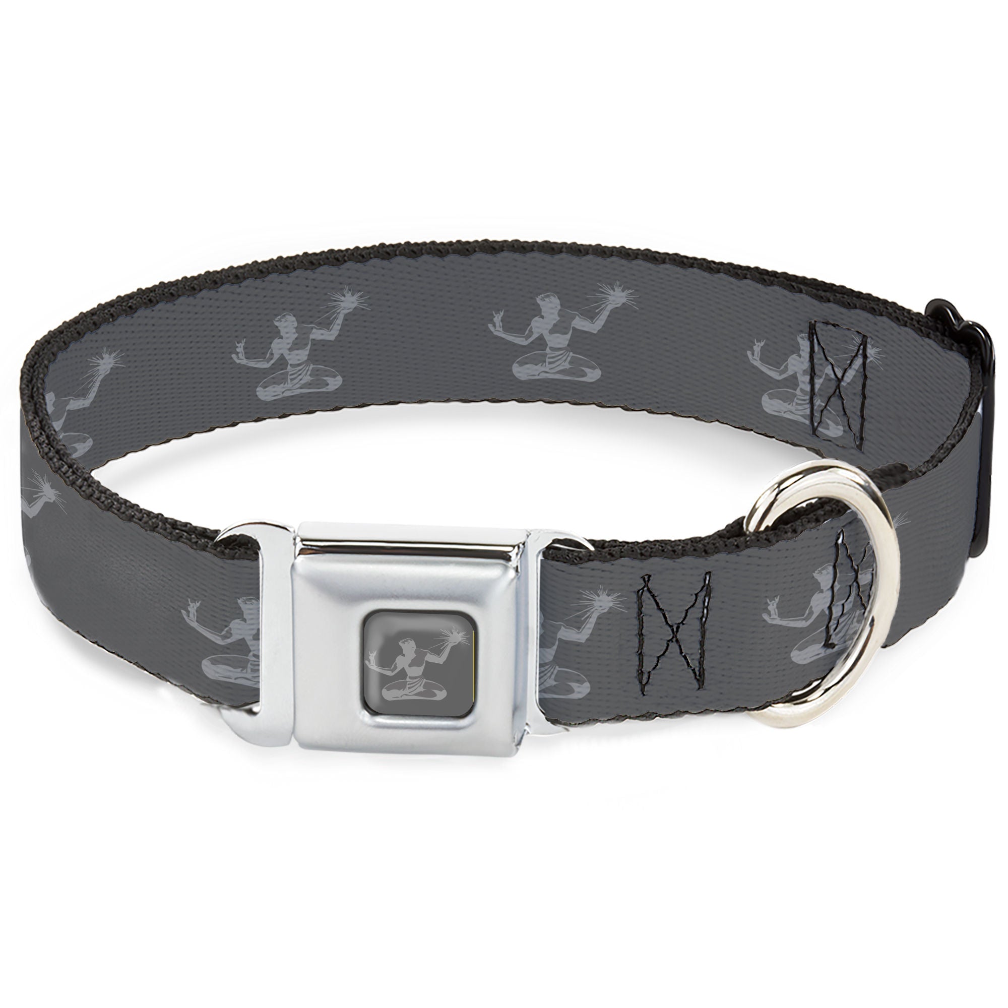 Spirit of Detroit Logo Full Color Charcoal Gray/Silver Seatbelt Buckle Collar - Spirit of Detroit Logo Repeat Charcoal Gray/Silver
