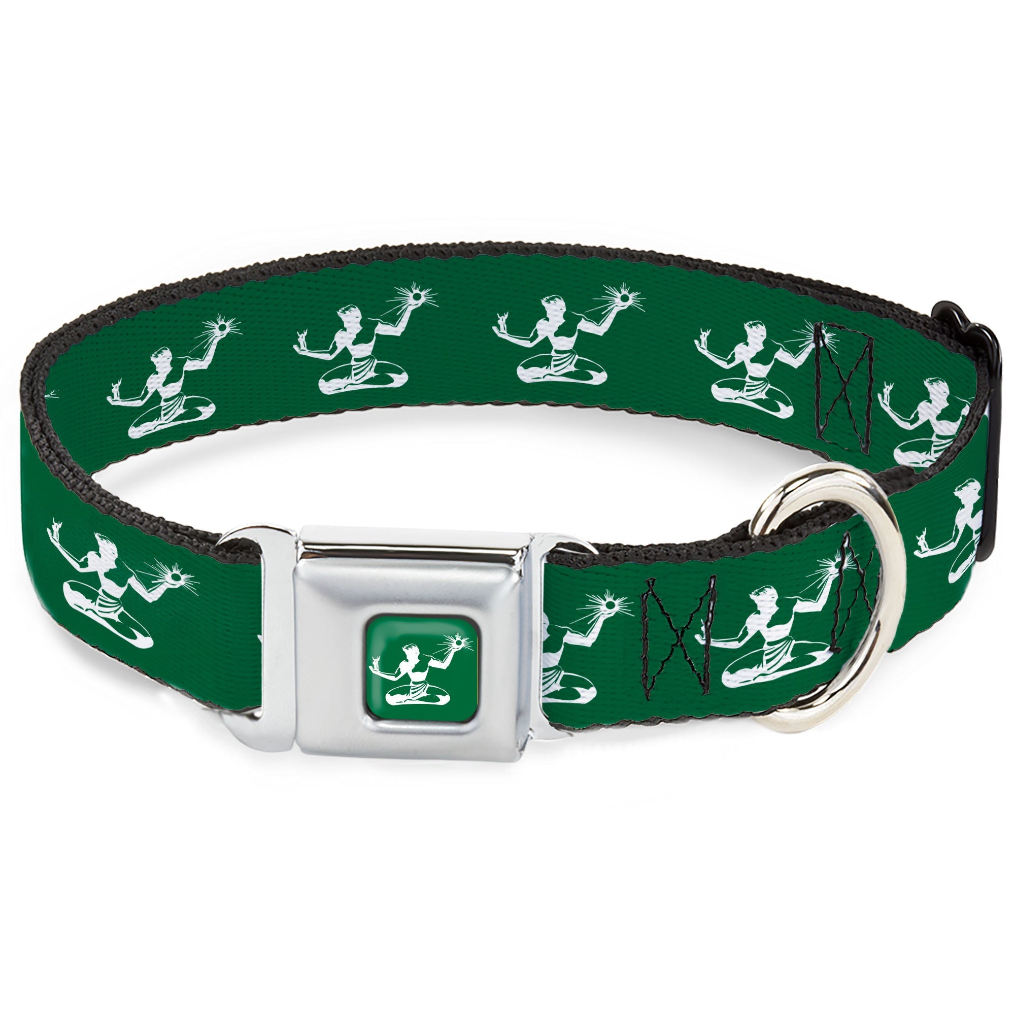 Spirit of Detroit Logo Full Color Forest Green/White Seatbelt Buckle Collar - Spirit of Detroit Logo Repeat Forest Green/White