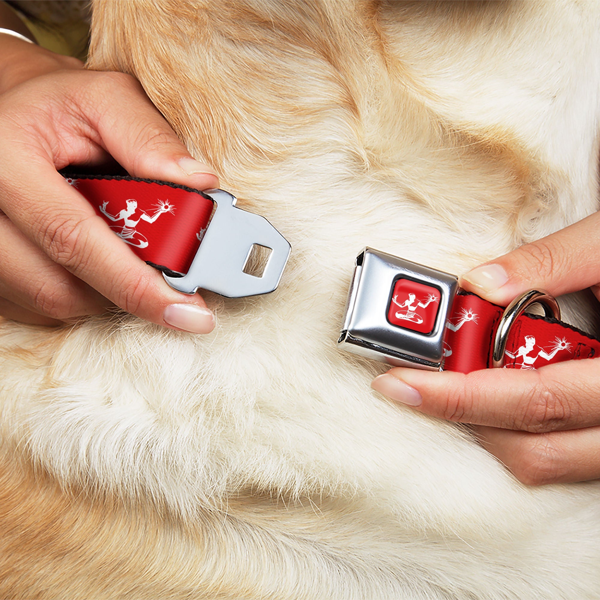 Spirit of Detroit Logo Full Color Red/White Seatbelt Buckle Collar - Spirit of Detroit Logo Repeat Red/White