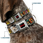 GREMLINS Text Logo Full Color Black/Red Seatbelt Buckle Collar - Gremlins Gizmo Filmstrip Poses Multi Color