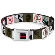 GREMLINS Text Logo Full Color Black/Red Seatbelt Buckle Collar - Gremlins GIZMO Poses/Rules Blocks Red/Greens/Grays/White