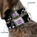 Load image into Gallery viewer, BEETLEJUICE Text Logo Full Color Purple/White Seatbelt Buckle Collar - Beetlejuice Sandworm Healftone Repeat Black/Gray
