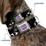 BEETLEJUICE Text Logo Full Color Purple/White Seatbelt Buckle Collar - Beetlejuice Sandworm Healftone Repeat Black/Gray