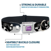 BEETLEJUICE Text Logo Full Color Purple/White Seatbelt Buckle Collar - Beetlejuice Sandworm Healftone Repeat Black/Gray