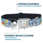 THE WIZARD OF OZ Logo Full Color White Seatbelt Buckle Collar - THE WIZARD OF OZ Logo Gingham Checker Blues