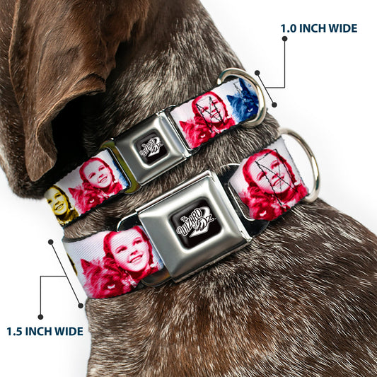 THE WIZARD OF OZ Title Logo Full Color Black/White Seatbelt Buckle Collar - The Wizard of Oz Dorothy and Toto Pose Blocks Blues/Yellows/Reds