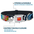 Load image into Gallery viewer, Wonder Woman Logo Full Color Red Seatbelt Buckle Collar - Wonder Woman Face w/Stars
