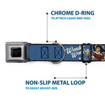 Wonder Woman Logo Black/Silver Seatbelt Buckle Collar - WONDER WOMAN/Bombshell Pose Blue/Red/White