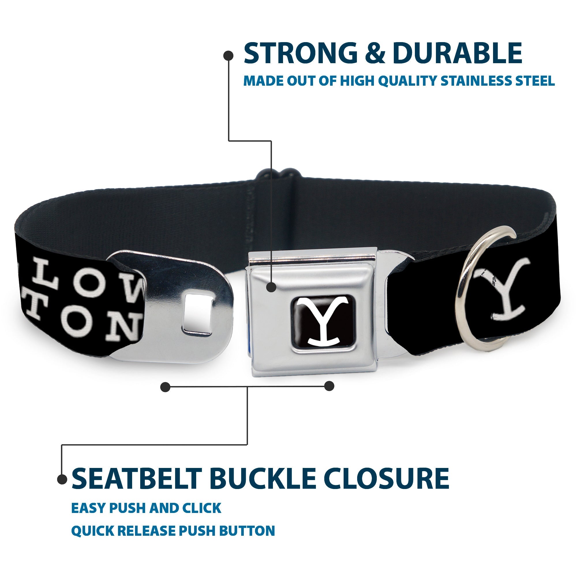 Yellowstone Y Logo Full Color Black/White Seatbelt Buckle Collar - YELLOWSTONE DUTTON RANCH and Logo Black/White