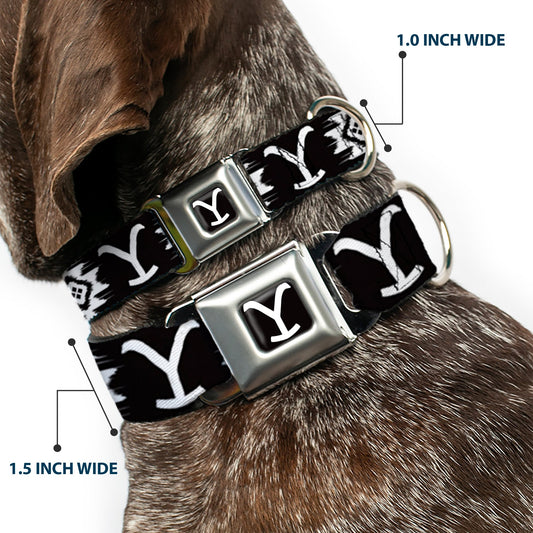 Yellowstone Y Logo Full Color Black/White Seatbelt Buckle Collar - Yellowstone Dutton Ranch and Native American Icons Black/White