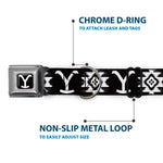 Yellowstone Y Logo Full Color Black/White Seatbelt Buckle Collar - Yellowstone Dutton Ranch and Native American Icons Black/White