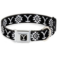 Load image into Gallery viewer, Yellowstone Y Logo Full Color Black/White Seatbelt Buckle Collar - Yellowstone Dutton Ranch and Native American Icons Black/White
