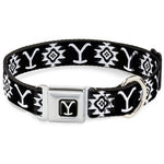 Yellowstone Y Logo Full Color Black/White Seatbelt Buckle Collar - Yellowstone Dutton Ranch and Native American Icons Black/White