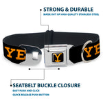 Yellowstone Y Logo Full Color Black/Orange Seatbelt Buckle Collar - YELLOWSTONE Text and Y Logo Weathered Black/Orange