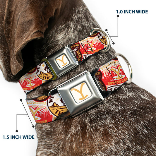 Yellowstone Y Logo Full Color White/Yellow Seatbelt Buckle Collar - Yellowstone Patches Stacked Browns/Reds/Yellows