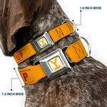 Yellowstone Y Logo Weathered Full Color White/Yellow Seatbelt Buckle Collar - Yellowstone Y Logo COWBOY UP Text Yellow/Red/White