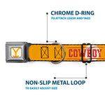 Yellowstone Y Logo Weathered Full Color White/Yellow Seatbelt Buckle Collar - Yellowstone Y Logo COWBOY UP Text Yellow/Red/White