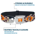Yellowstone Y Logo Weathered Full Color Orange/Beige Seatbelt Buckle Collar - Yellowstone Y Logo Native American Tribal Tans/Blue/Orange