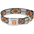 Load image into Gallery viewer, Yellowstone Y Logo Weathered Full Color Orange/Beige Seatbelt Buckle Collar - Yellowstone Y Logo Native American Tribal Tans/Blue/Orange

