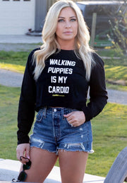 Walking Puppies is My Cardio Leopard Crop Top | Gift for Dog Moms