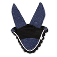 Load image into Gallery viewer, Deep Sapphire Fly Hat by Southlake Paws featuring sparkly blue ears and a black crochet base with scalloped edges.
