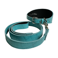 Load image into Gallery viewer, The Tiffany Collection. Gorgeous Turquoise Blue Embossed Croc Italian Leather 3” Wide Style Collar, With Silver Hardware
