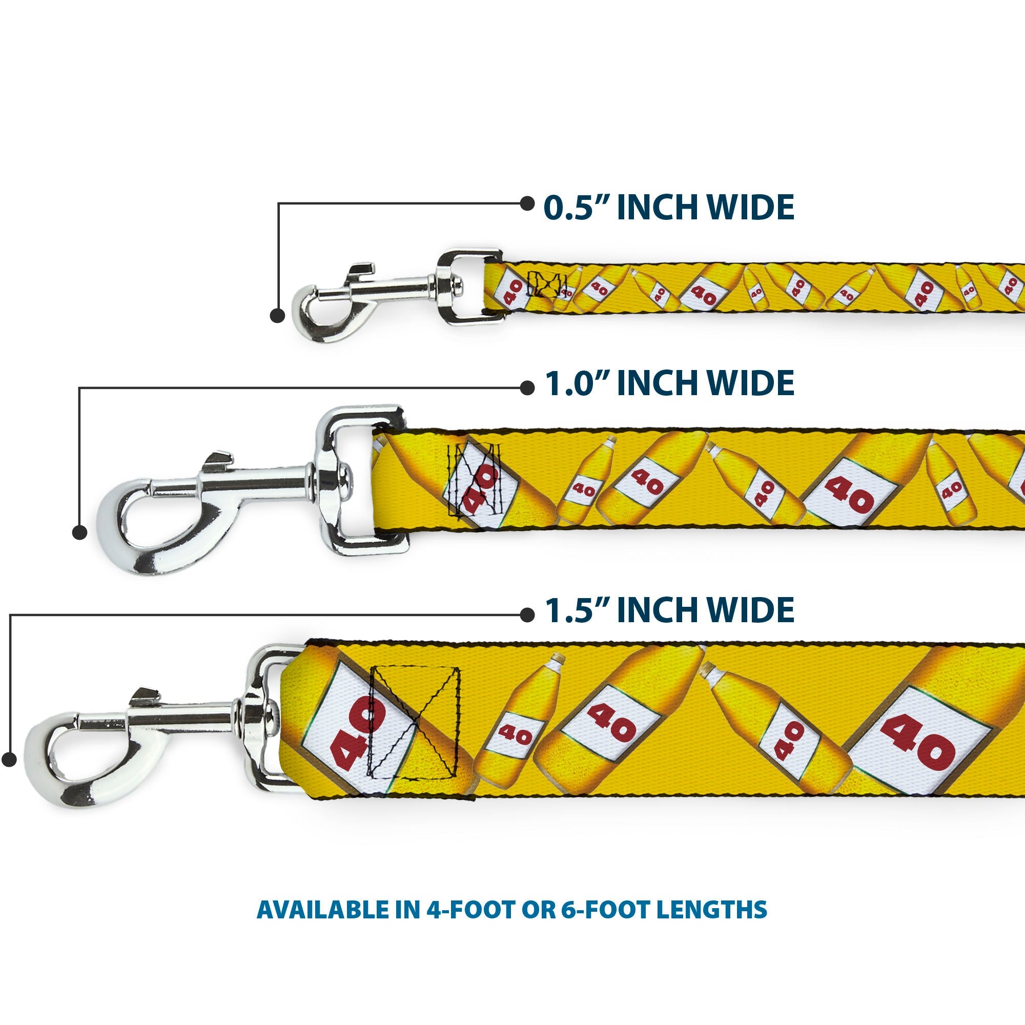 Buckle-Down Dog Leash - 40 Oz. Beer Bottles Yellow