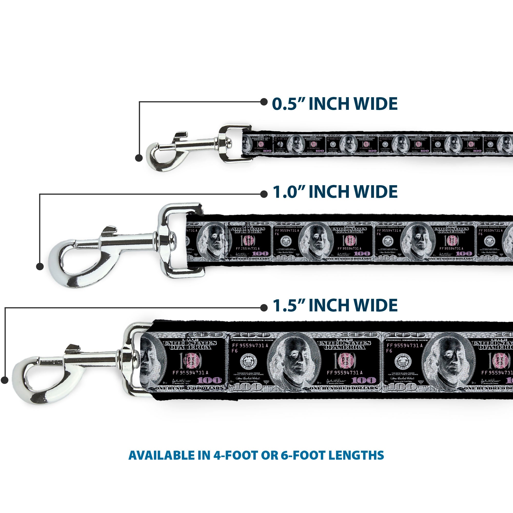 Dog Leash - 100 Dollar Bill X-Ray Black/White